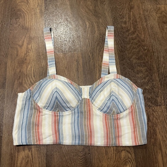 American Eagle Chevron Striped Padded Cropped Tank Top Pink Blue Size Medium - Picture 3 of 10